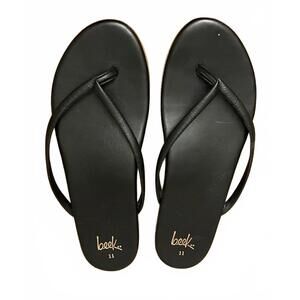 Beek Black Leather Flip Flop Sandals Size 11